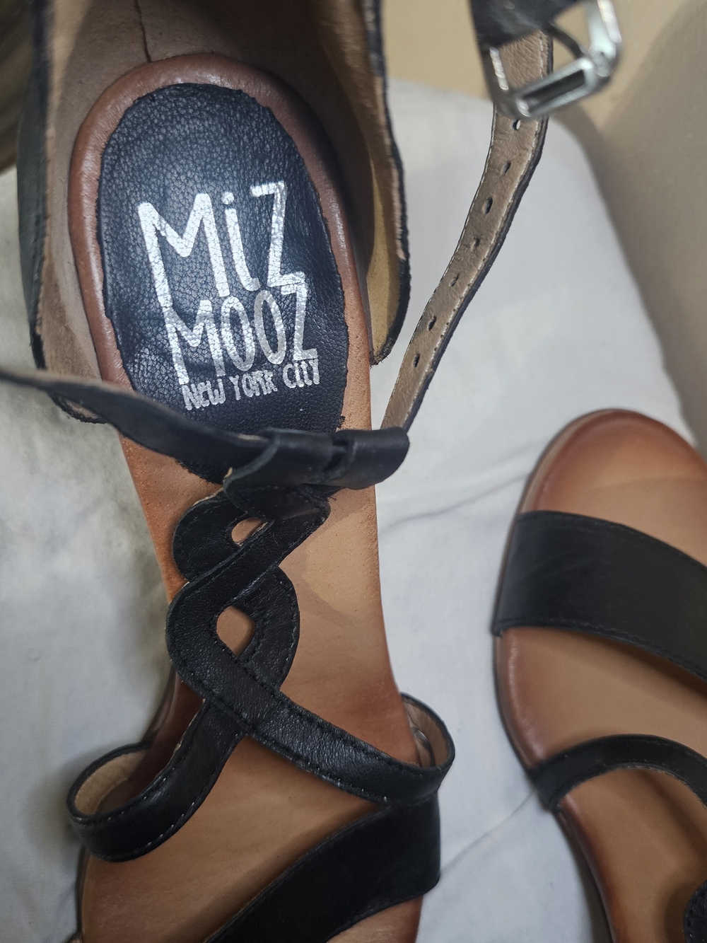 Miz Mooz Black and Brown Leather Strappy Heels